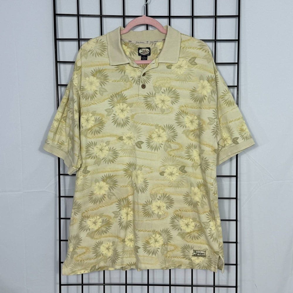 Vintage Tommy Bahama Tropical Print Polo Shirt‎ Mens XL Yellow Resortwear 90s